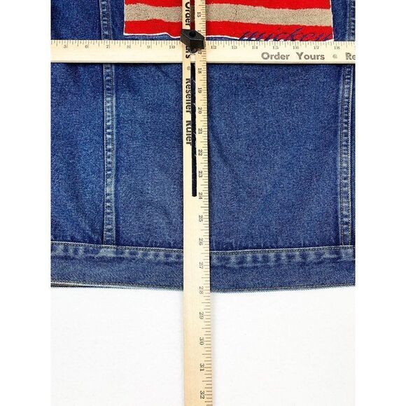 Vintage Mickey Inc Jean Denim Jacket XL Blue Disney American Flag Stars Stripes - Picture 9 of 10